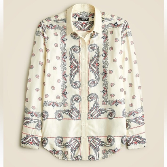 J. CREW Drapey Paisley Print Multicolor Long Sleeves Button Up Shirt Blouse Sz L - Picture 2 of 16